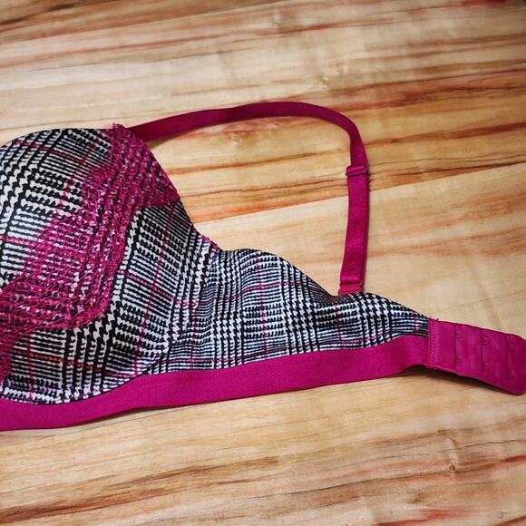 Victoria’s Secret Lace Demi Bra Womens 32DD Pink Black Plaid Underwire Very Sexy - Picture 6 of 10